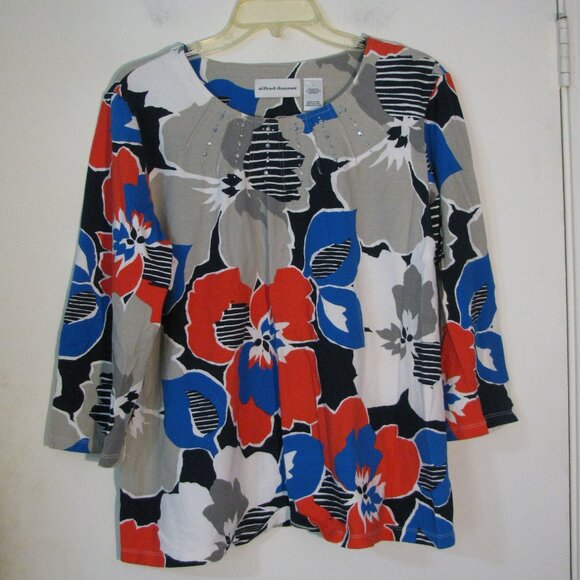 Alfred Dunner Tops - Alfred Dunner Floral Blouse Large Red Blue Flowers Blinq Colorful